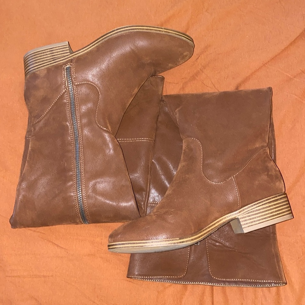 Thigh high brown boots